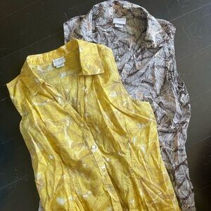 Yellow and Brown Leaf Print Sleeveless Blouses 100% cotton